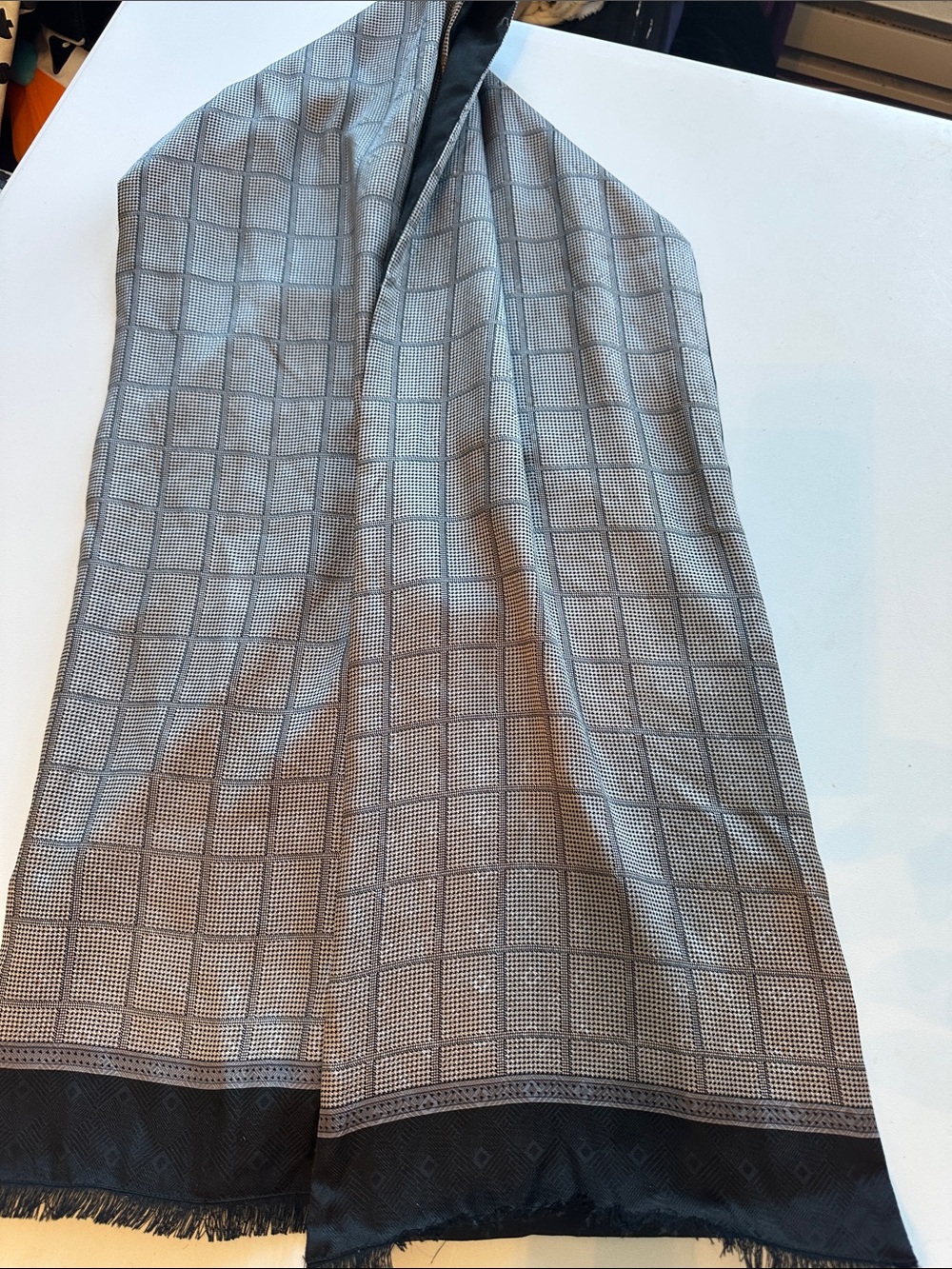 Classic Men's Gray Checked Dress Scarf - Refined Wardrobe Accent